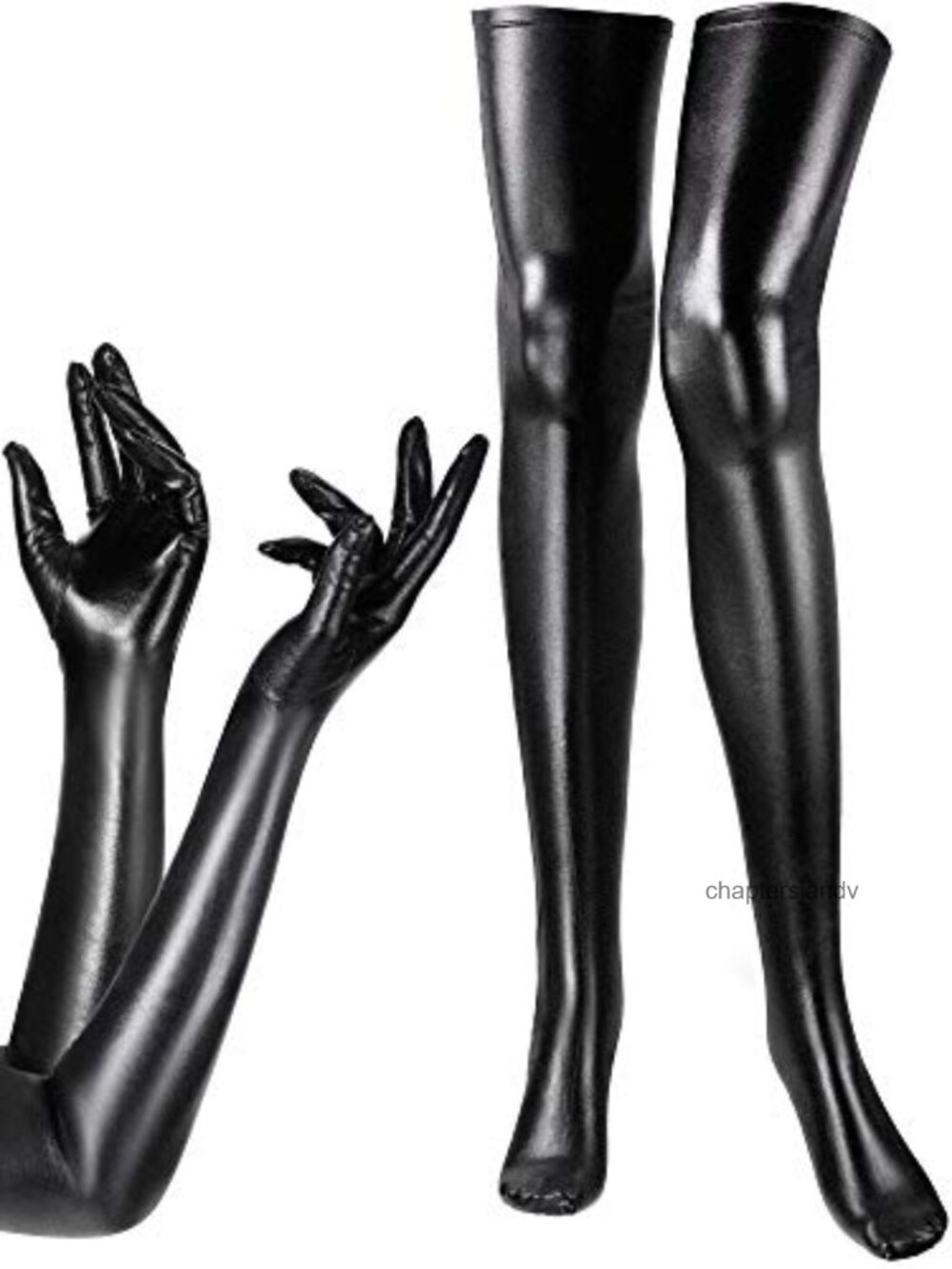Wet Look Thigh High Stockings and Long Gloves Set Faux Leather Spandex Costume